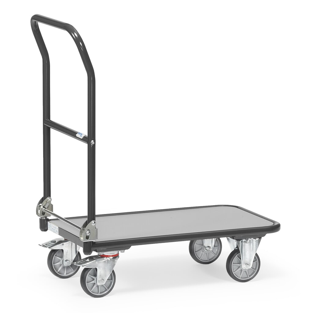 Obrázek produktu: Plošinový vozík fetra® s dřevěnou ložnou plochou, sklápěcí oblouky, ŠxH 600 x 900 mm, nosnost 250 kg, antracitová šedá