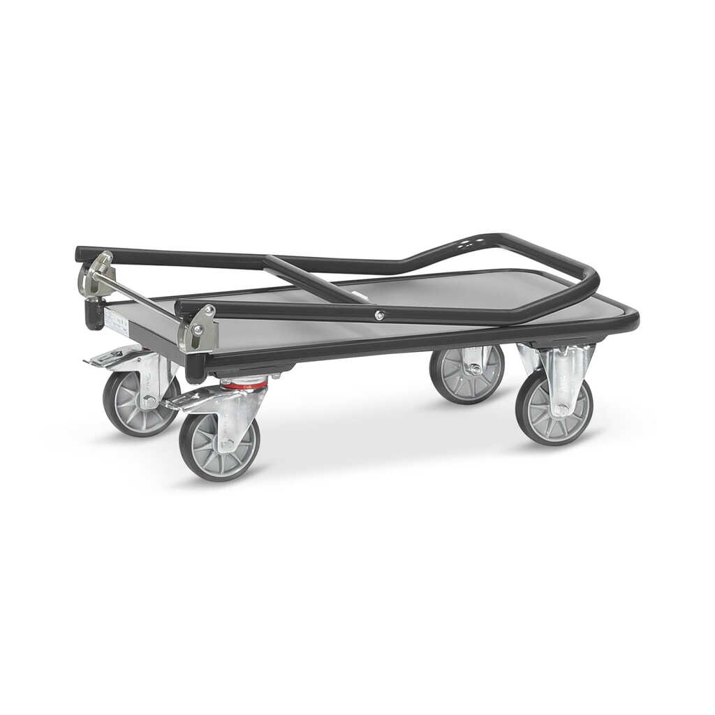 Plošinový vozík fetra® s dřevěnou ložnou plochou, sklápěcí oblouky, ŠxH 600 x 900 mm, nosnost 250 kg, antracitová šedá Číslo obrázku produktu 5: Plošinový vozík fetra® s dřevěnou ložnou plochou, sklápěcí oblouky, ŠxH 600 x 900 mm, nosnost 250 kg, antracitová šedá