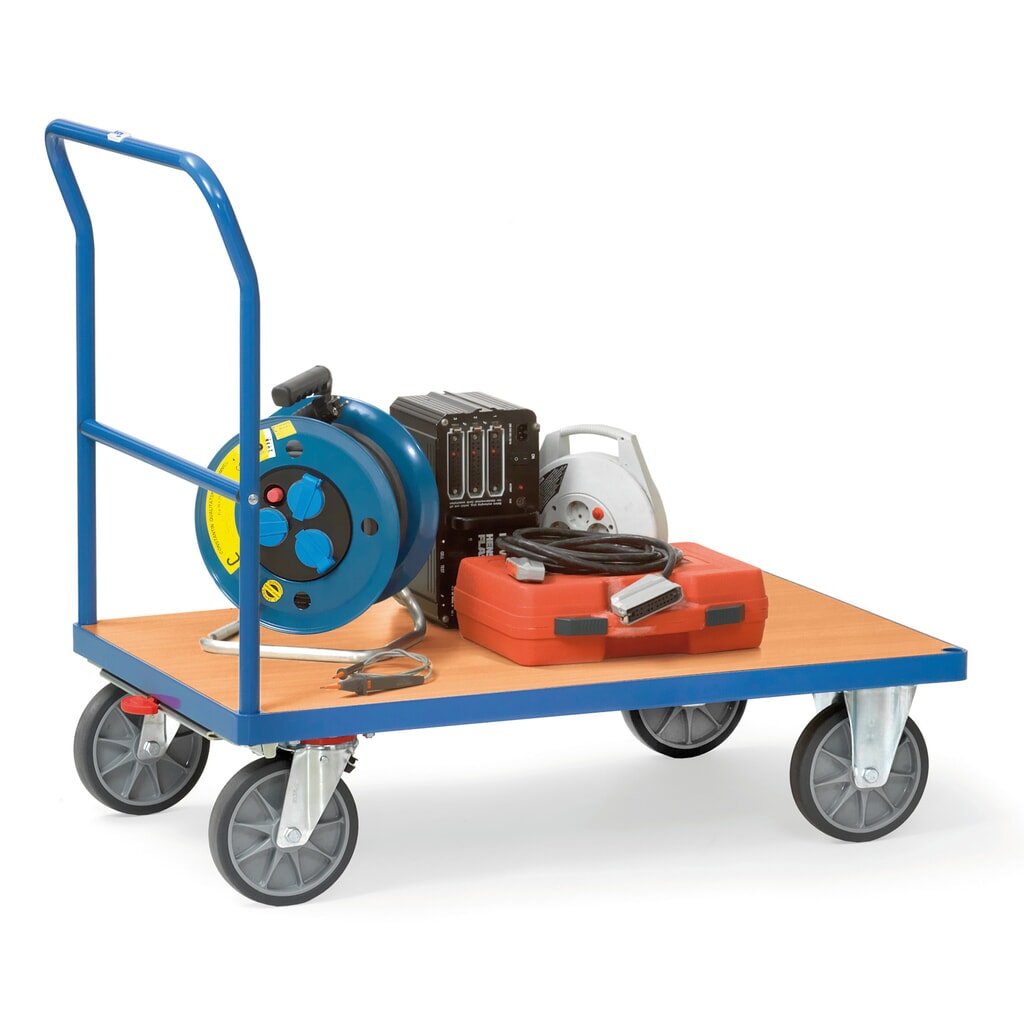 Číslo obrázku produktu 3: Plošinový vozík s posuvným madlem, ložná plocha ŠxH 600 x 1 000 mm, modrá briliant