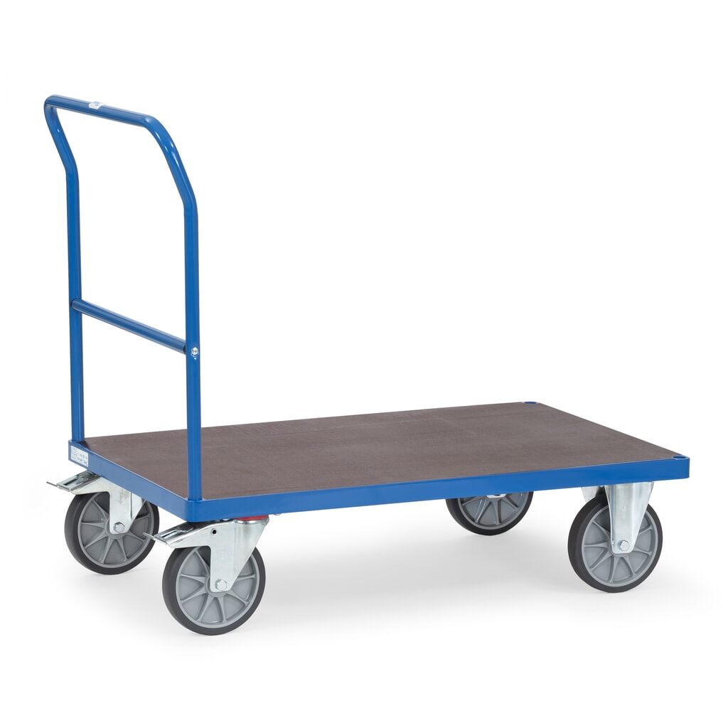 Plošinový vozík fetra®s posuvným madlem, protiskluzová ložná plocha ŠxH 800 x 1 200 mm, modrá briliant Obrázek produktu: Plošinový vozík fetra®s posuvným madlem, protiskluzová ložná plocha ŠxH 800 x 1 200 mm, modrá briliant