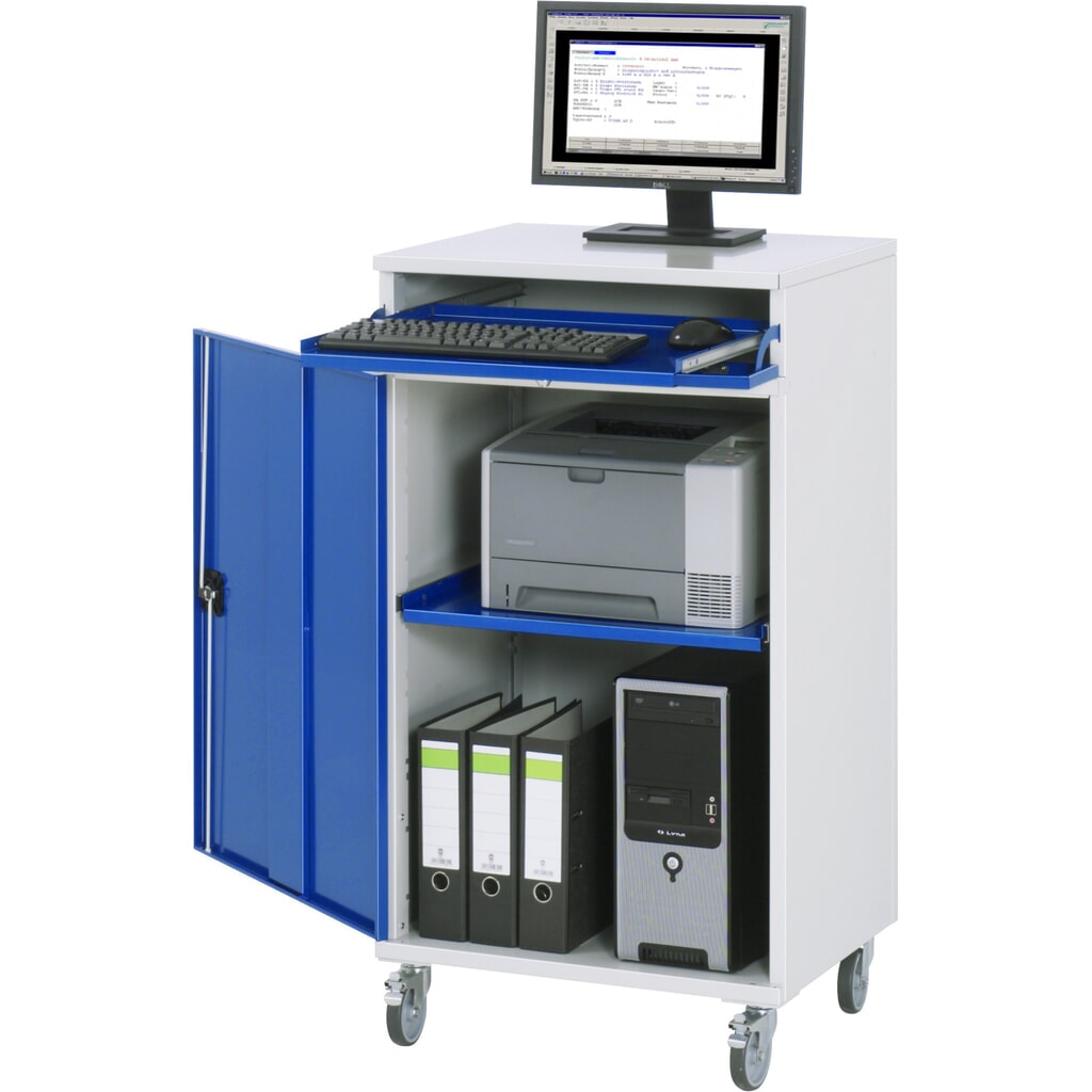 Skříň pro počítač RAU, V׊×H 1185 × 650 × 520 mm, 1 křídlové dveře, zásuvka na klávesnici a kryt na monitor Obrázek produktu: Skříň pro počítač RAU, V׊×H 1185 × 650 × 520 mm, 1 křídlové dveře, zásuvka na klávesnici a kryt na monitor