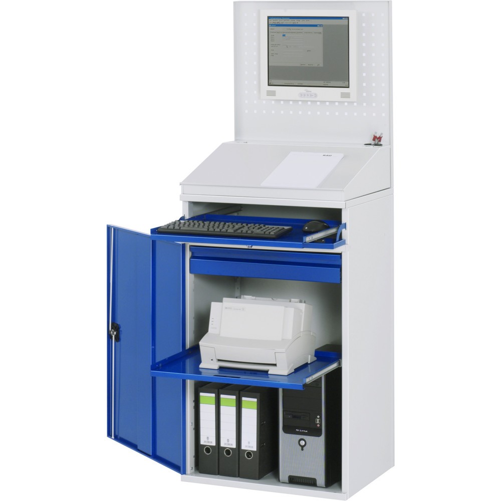 Číslo obrázku produktu 1: Skříň pro počítač RAU, V×Š×H 1770 × 650 × 520 mm, 1 křídlové dveře a zásuvka na klávesnici