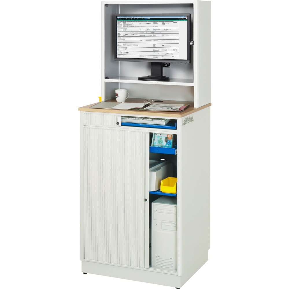 Číslo obrázku produktu 3: Počítačové stanice RAU, V×Š×H 1810 × 720 × 660 mm, pracovní deska s dekorem buku, s roletou, zásuvková lišta