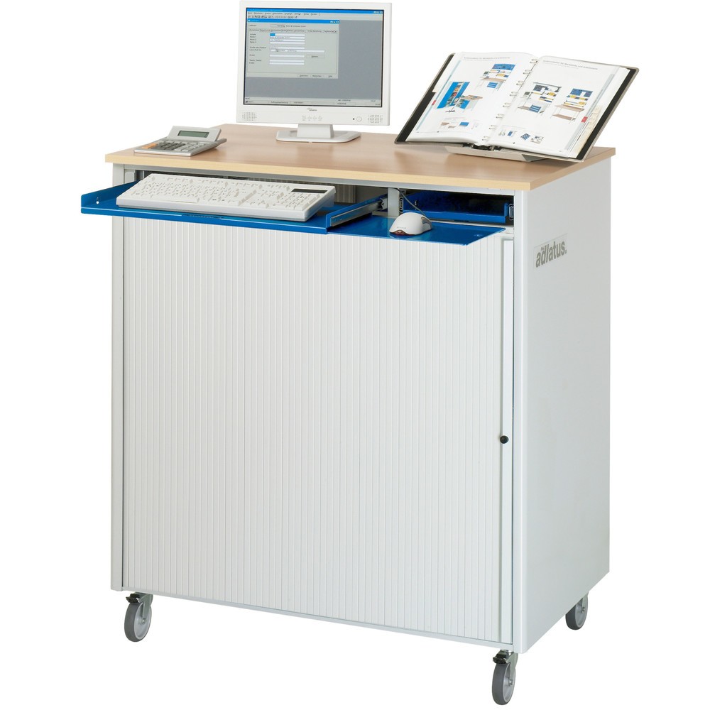 Číslo obrázku produktu 3: Počítačové stanice RAU, V×Š×H 1100 × 1030 × 660 mm, pracovní deska s dekorem buku, s roletou, zásuvková lišta, zásuvka
