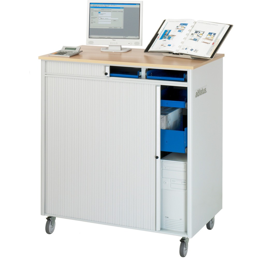 Číslo obrázku produktu 4: Počítačové stanice RAU, V×Š×H 1100 × 1030 × 660 mm, pracovní deska s dekorem buku, s roletou, zásuvková lišta, zásuvka