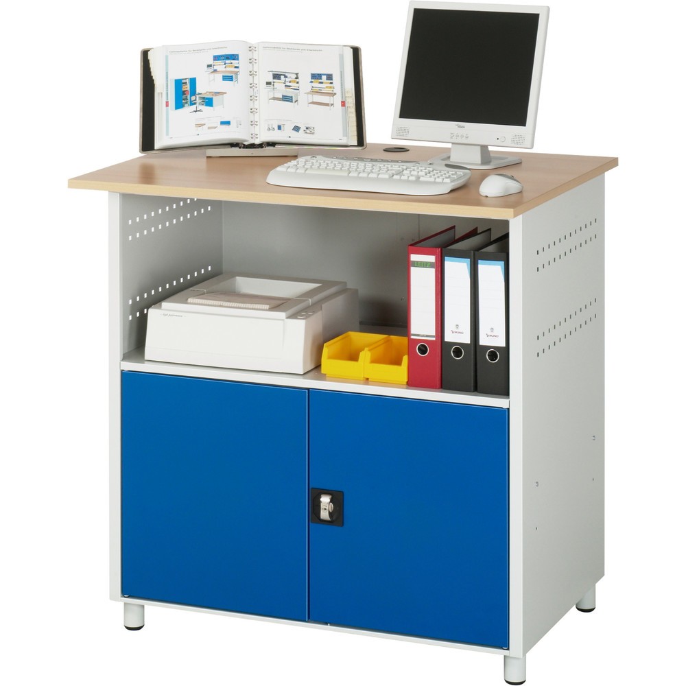 Číslo obrázku produktu 2: Počítačový stůl RAU, V×Š×H 1100 × 1100 × 800 mm, pracovní deska v dekoru buk, 2 křídlové dveře a zásuvková lišta