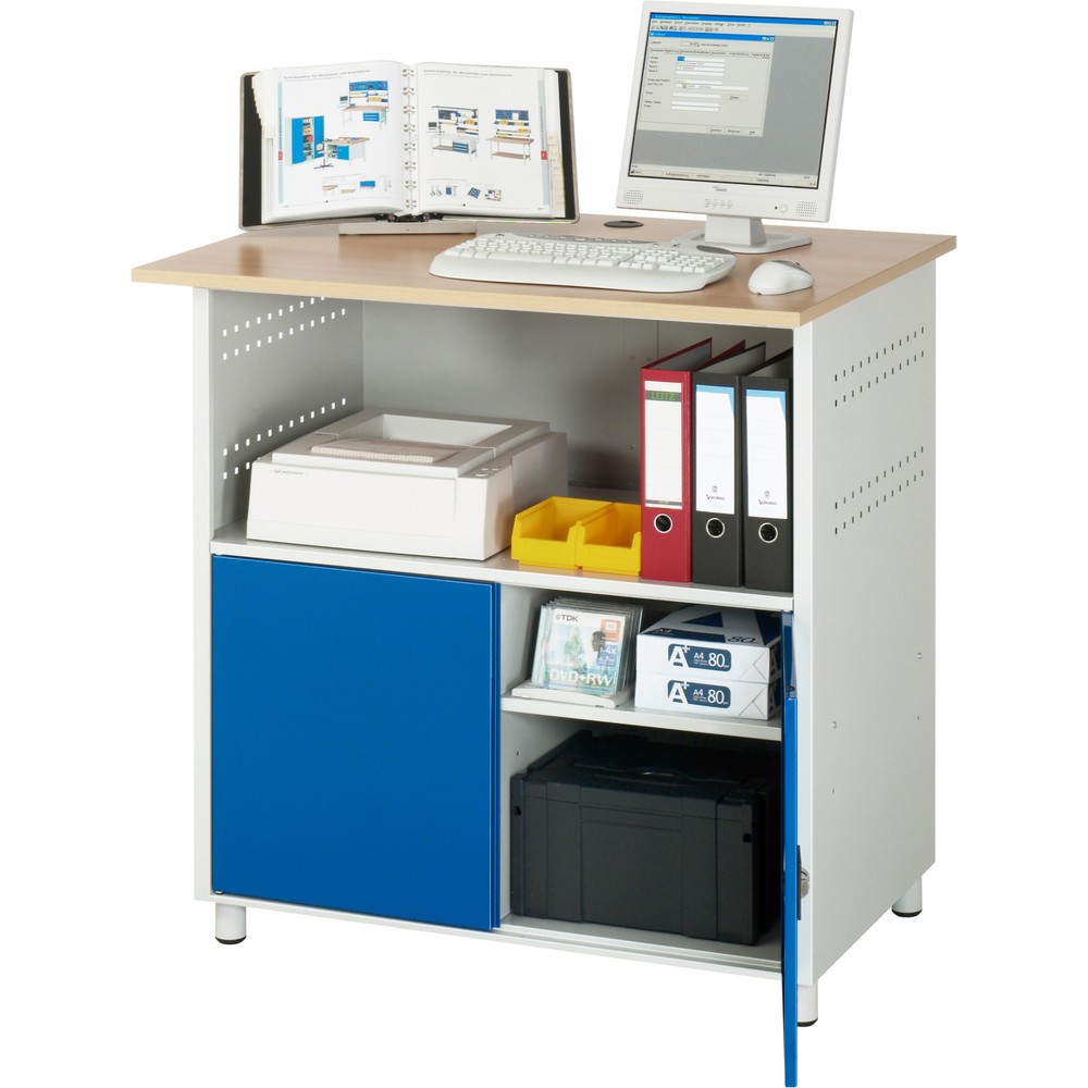 Číslo obrázku produktu 3: Počítačový stůl RAU, V×Š×H 1100 × 1100 × 800 mm, pracovní deska v dekoru buk, 2 křídlové dveře a zásuvková lišta
