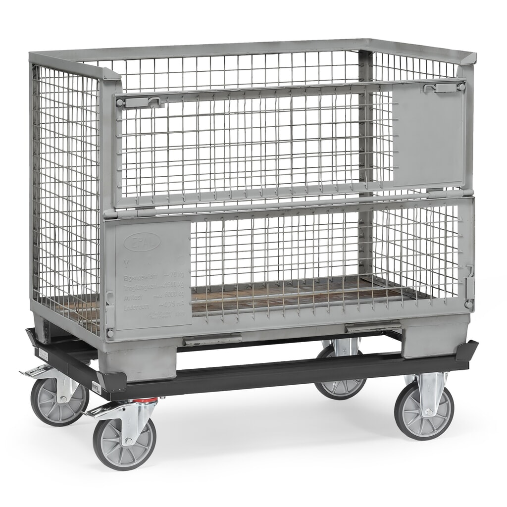 Číslo obrázku produktu 2: Přepravní podvozek fetra® se stohovacími rohy, nosnost 750 kg, pro palety 1200 x 800 mm, pneumatiky TPE, antracitová šedá