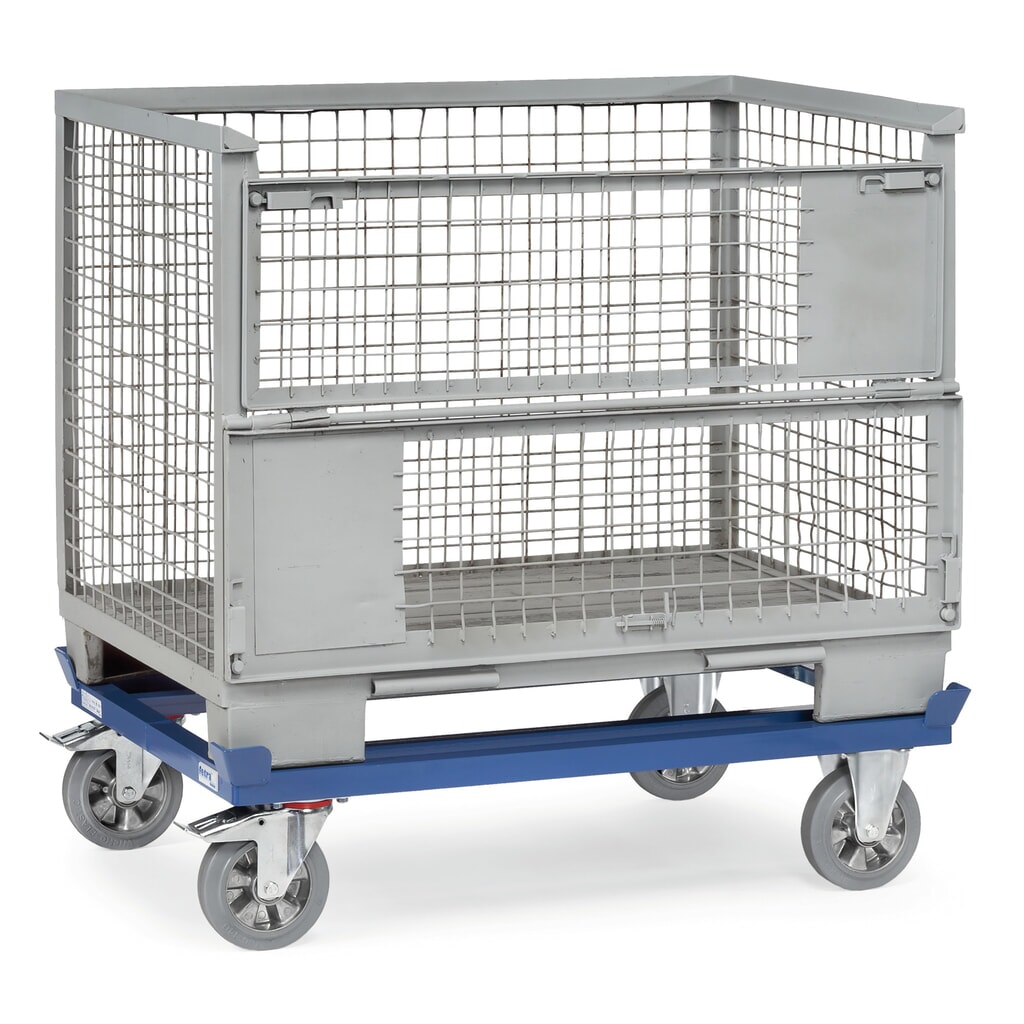 Číslo obrázku produktu 2: Přepravní podvozek fetra® se stohovacími rohy, nosnost 1000 kg, pro palety 1200 x 1 000 mm, elastické pneumatiky z plné pryže