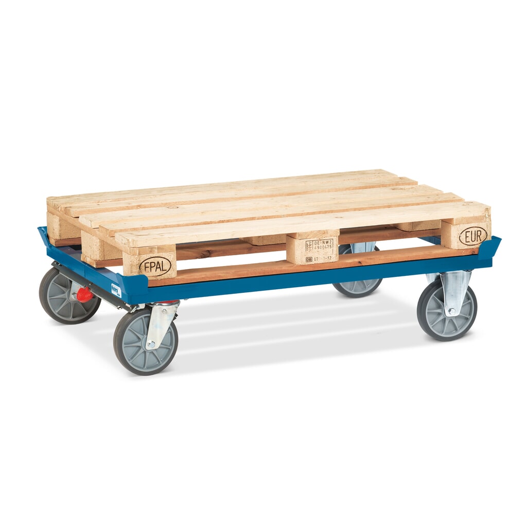 Číslo obrázku produktu 2: Přepravní podvozek fetra® se stohovacími rohy, nosnost 750 kg, pro palety 1200 x 800 mm, pneumatiky TPE, centrální brzda