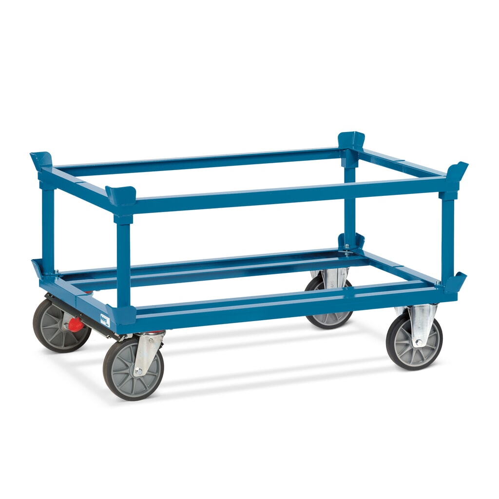 Číslo obrázku produktu 3: Přepravní podvozek fetra® se stohovacími rohy, nosnost 750 kg, pro palety 1200 x 800 mm, pneumatiky TPE, centrální brzda