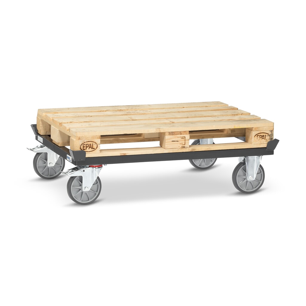 Přepravní podvozek fetra® se stohovacími rohy, nosnost 750 kg, pro palety 1200 x 800 mm, pneumatiky TPE, antracitová šedá Číslo obrázku produktu 3: Přepravní podvozek fetra® se stohovacími rohy, nosnost 750 kg, pro palety 1200 x 800 mm, pneumatiky TPE, antracitová šedá