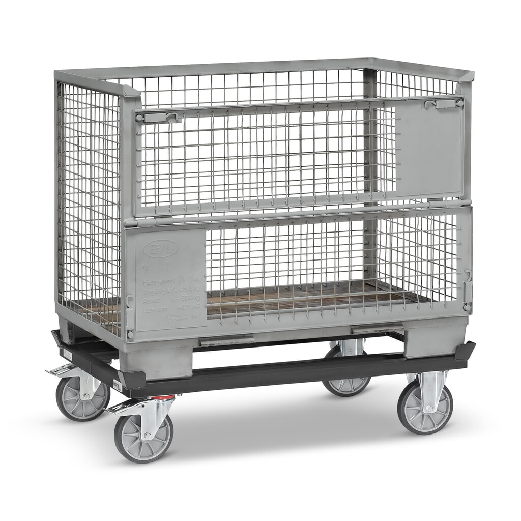 Číslo obrázku produktu 4: Přepravní podvozek fetra® se stohovacími rohy, nosnost 750 kg, pro palety 1200 x 800 mm, pneumatiky TPE, antracitová šedá