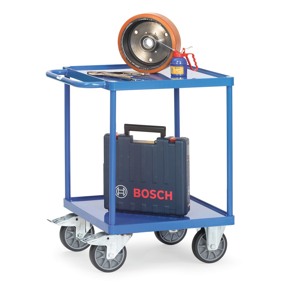 Číslo obrázku produktu 2: Pojízdný montážní stolek fetra® s vanami z ocelového plechu, ložná plocha 600 x 600 mm