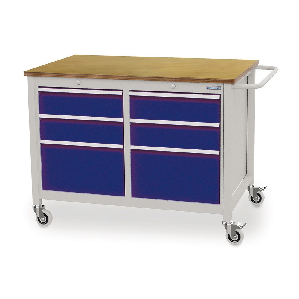 Číslo obrázku produktu 1: Pojízdný pracovní stůl Bedrunka+Hirth, 6 zásuvek, enziánová modrá