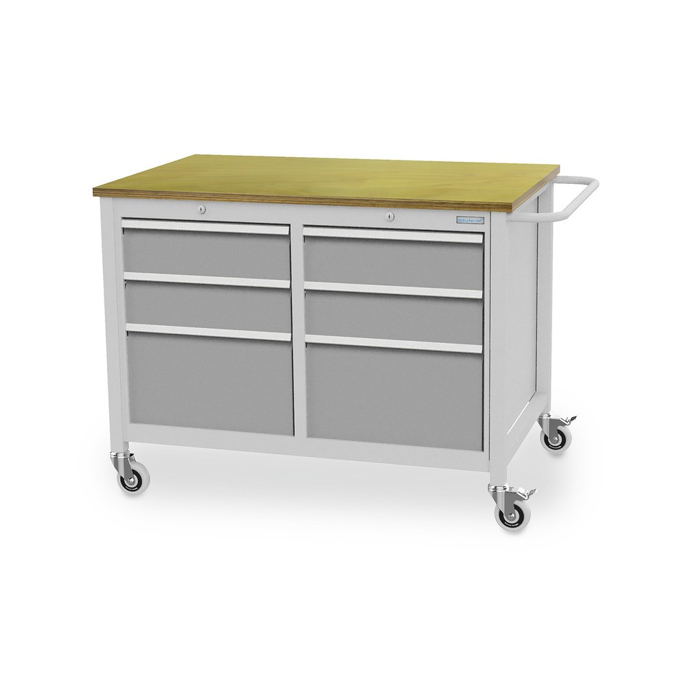 Číslo obrázku produktu 1: Pojízdný pracovní stůl Bedrunka+Hirth, 6 zásuvek, bílý hliník