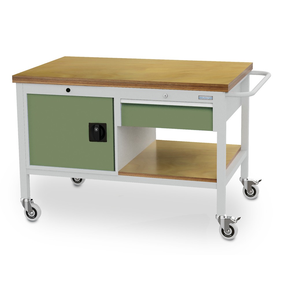 Číslo obrázku produktu 1: Pojízdný pracovní stůl Bedrunka+Hirth, skříň, 1 zásuvka, rezedová zelená