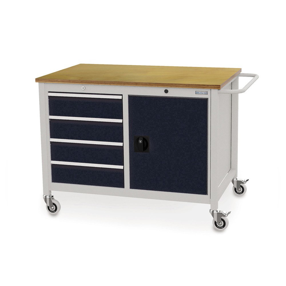 Číslo obrázku produktu 1: Pojízdný pracovní stůl Bedrunka+Hirth, skříň, 4 zásuvky, černá