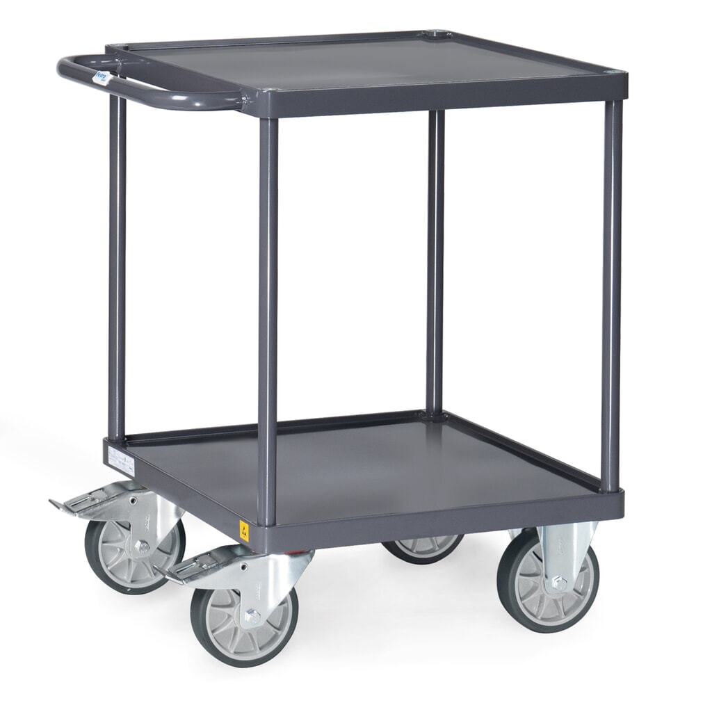 Pojízdný stolek a montážní vozík ESD fetra® s vanami z ocelového plechu à 600 x 600 mm Obrázek produktu: Pojízdný stolek a montážní vozík ESD fetra® s vanami z ocelového plechu à 600 x 600 mm