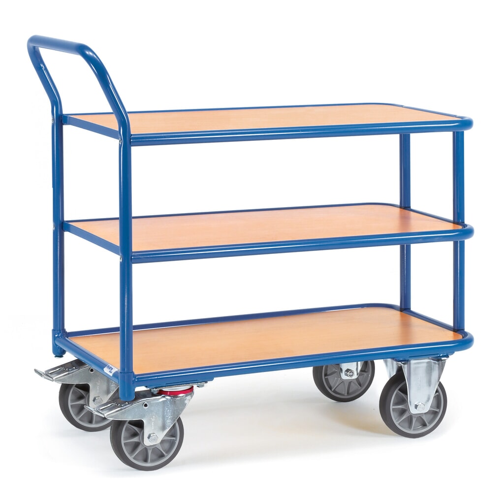 Pojízdný stolek fetra®, nosnost 400 kg, 3 patra à 1 000 x 700 mm Obrázek produktu: Pojízdný stolek fetra®, nosnost 400 kg, 3 patra à 1 000 x 700 mm