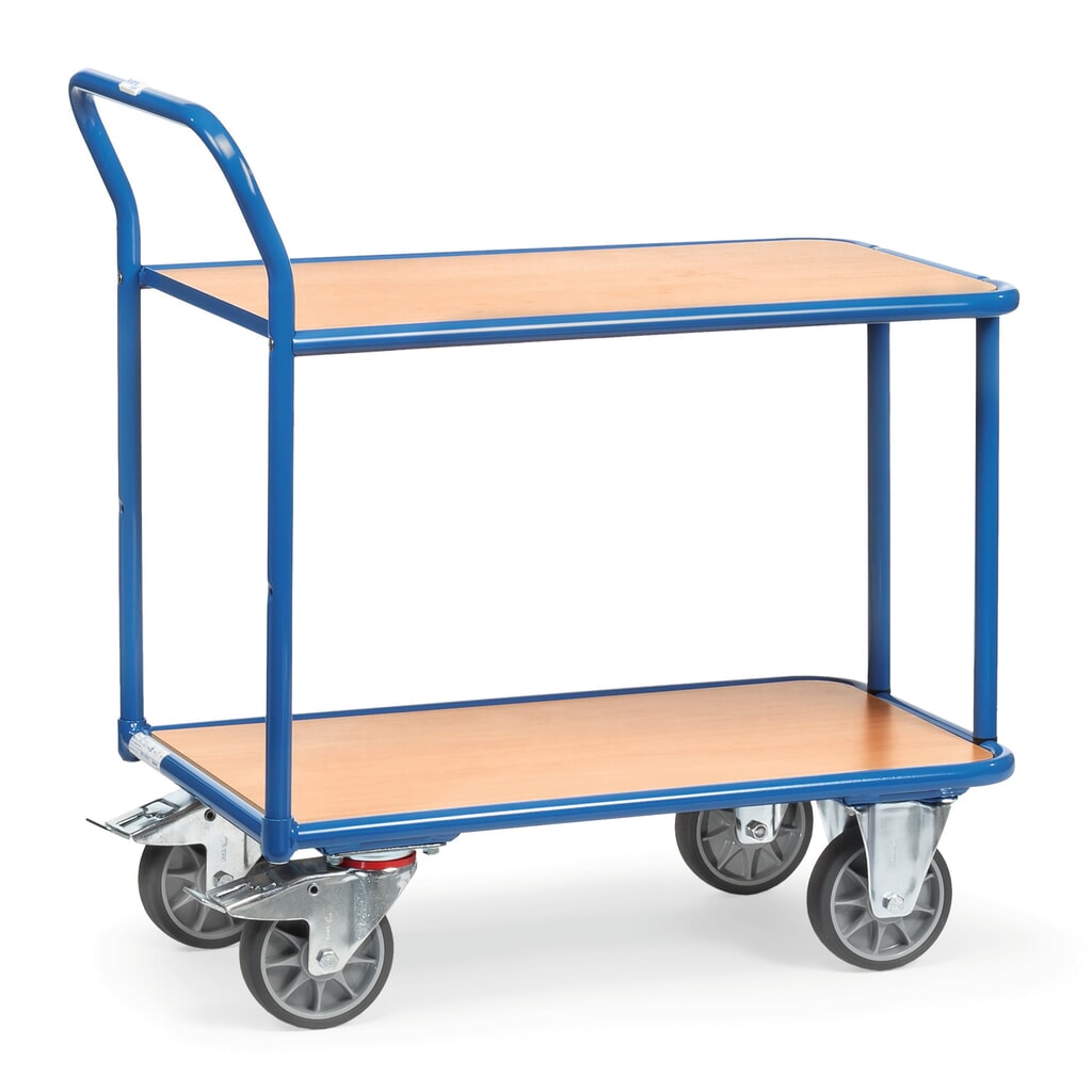 Pojízdný stolek fetra®, nosnost 400 kg, 2 patra à 850 x 500 mm Obrázek produktu: Pojízdný stolek fetra®, nosnost 400 kg, 2 patra à 850 x 500 mm