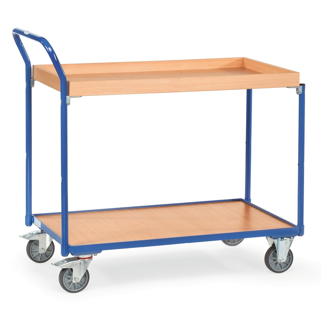 Pojízdný stolek fetra®, 1 dřevěná police + 1 dřevěný box à 850 x 500 mm, výška 1030 mm Obrázek produktu: Pojízdný stolek fetra®, 1 dřevěná police + 1 dřevěný box à 850 x 500 mm, výška 1030 mm
