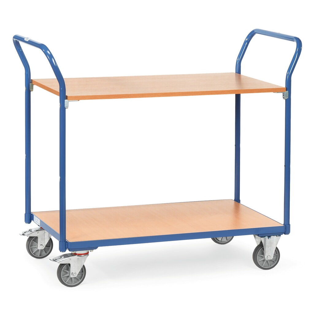 Pojízdný stolek fetra®, nosnost 200 kg, 2 patra à 850 x 500 mm Obrázek produktu: Pojízdný stolek fetra®, nosnost 200 kg, 2 patra à 850 x 500 mm