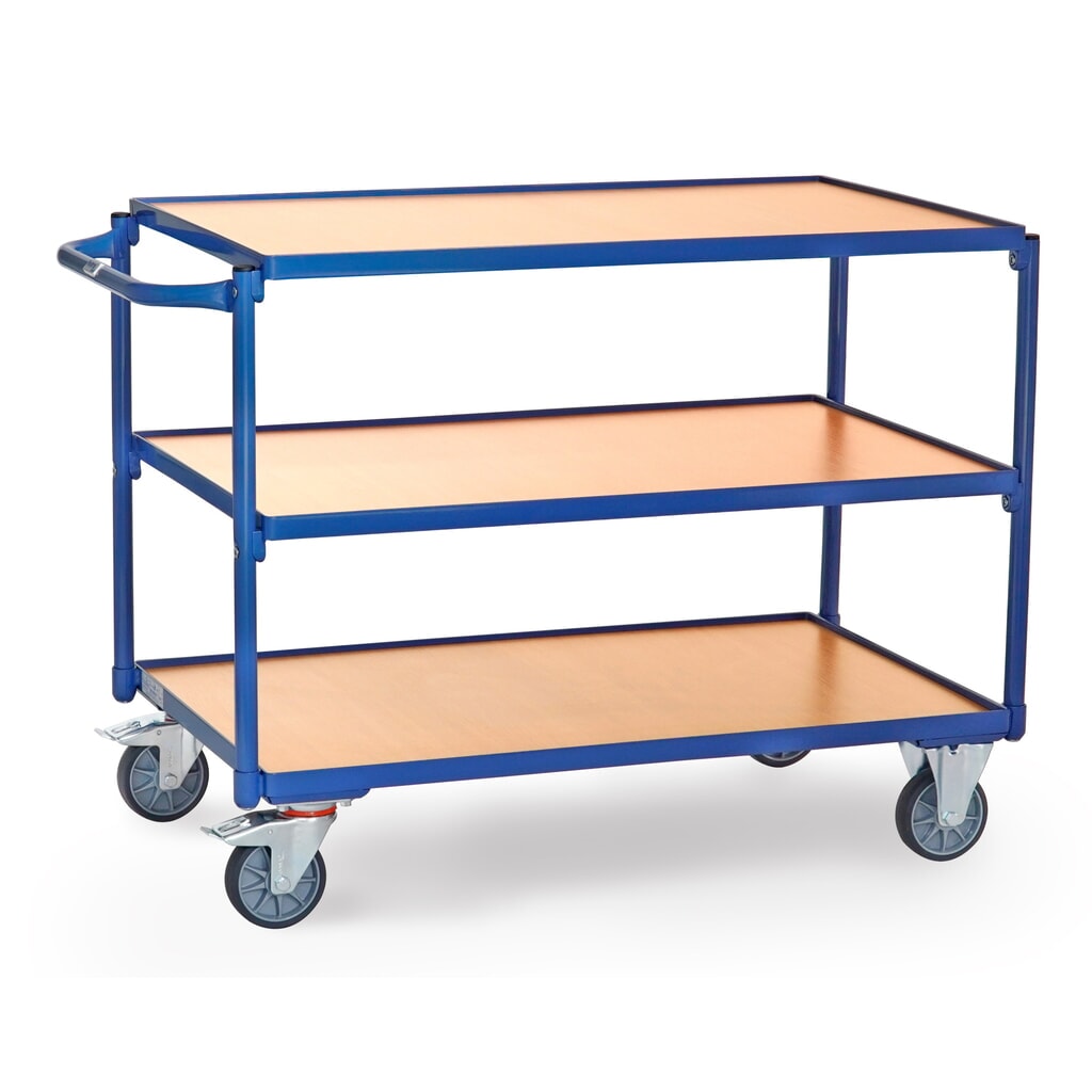 Pojízdný stolek fetra®, nosnost 300 kg, 3 patra à 1000 × 600 m, vodorovné posuvné madlo Obrázek produktu: Pojízdný stolek fetra®, nosnost 300 kg, 3 patra à 1000 × 600 m, vodorovné posuvné madlo