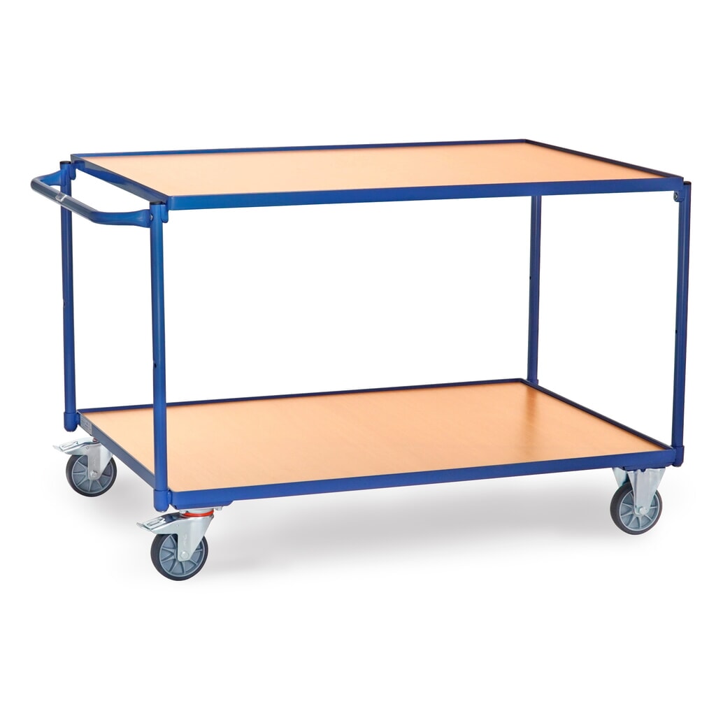 Obrázek produktu: Pojízdný stolek fetra®, nosnost 300 kg, 2 patra à 1200 × 800 mm, vodorovné posuvné madlo