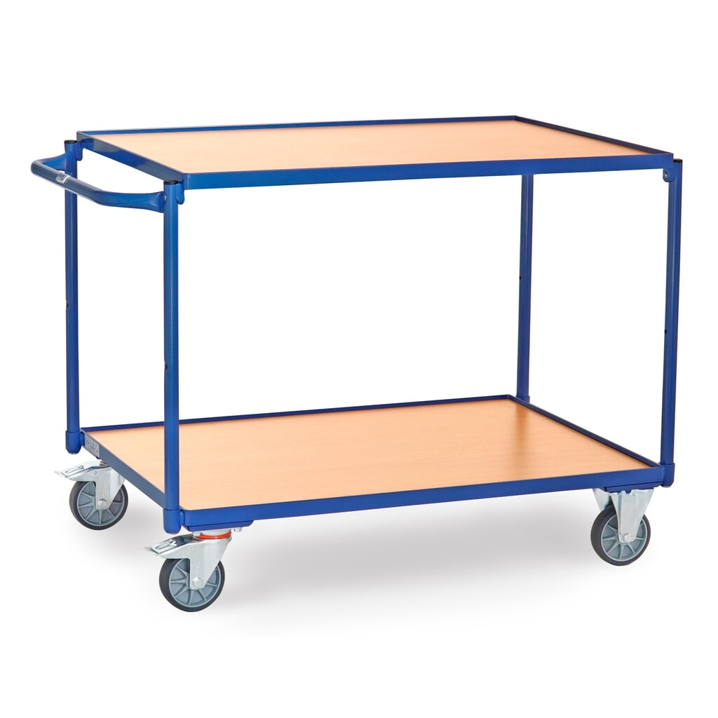 Obrázek produktu: Pojízdný stolek fetra®, nosnost 300 kg, 2 patra à 1000 × 700 mm, vodorovné posuvné madlo