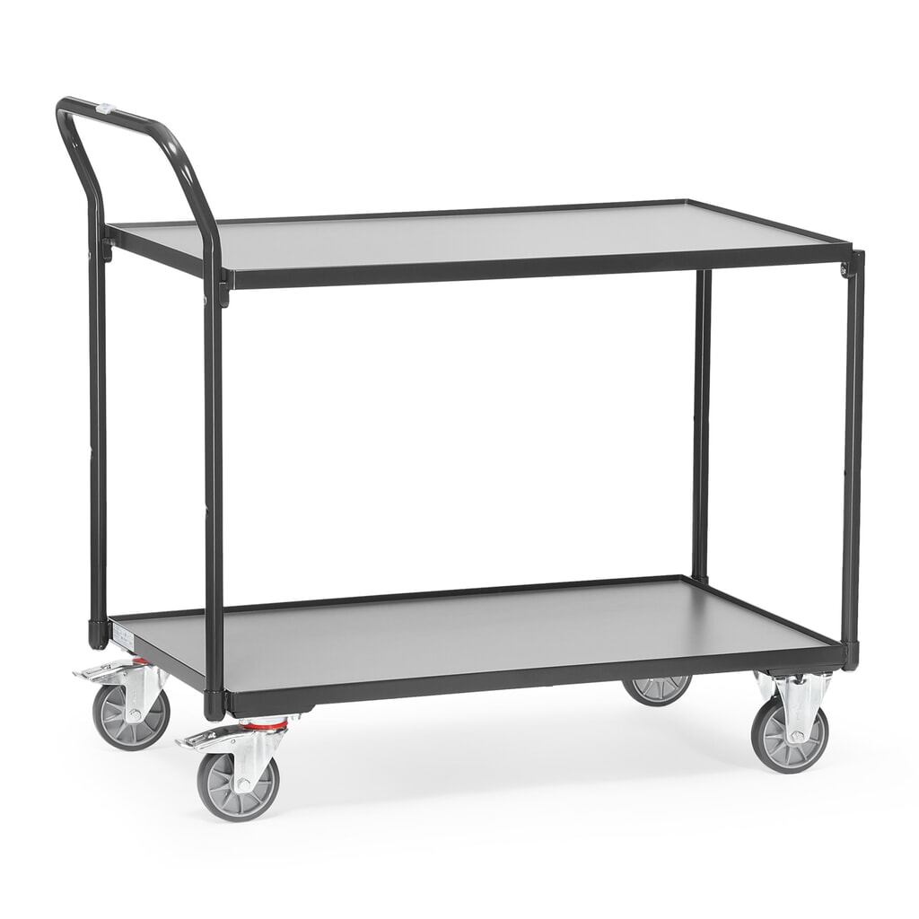 Pojízdný stolek fetra®, nosnost 300 kg, 2 patra à 1 000 x 600 mm, vysoké posuvné madlo, antracitová šedá Obrázek produktu: Pojízdný stolek fetra®, nosnost 300 kg, 2 patra à 1 000 x 600 mm, vysoké posuvné madlo, antracitová šedá