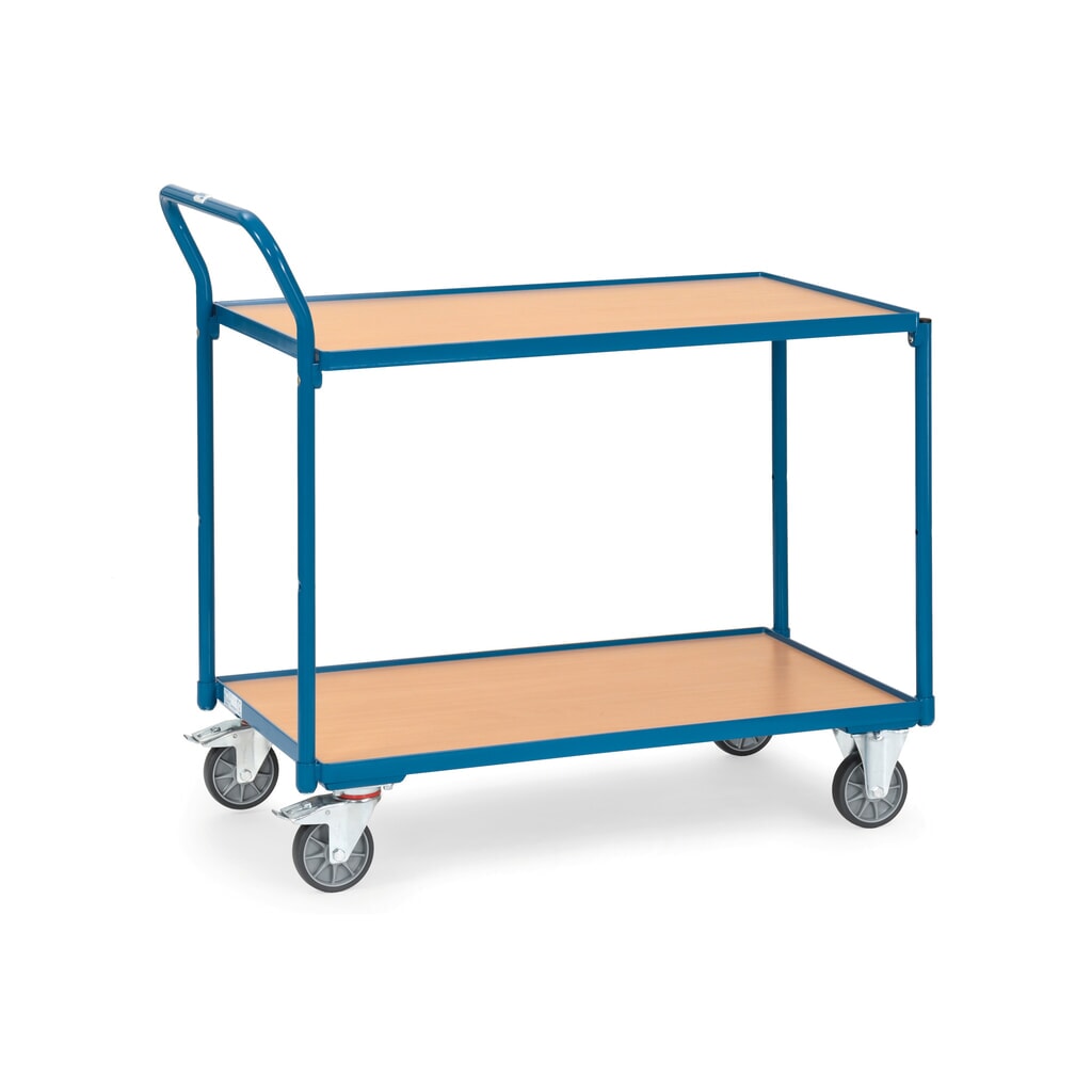 Pojízdný stolek fetra®, nosnost 300 kg, 2 patra à 850 × 500 mm, vysoké posuvné madlo Obrázek produktu: Pojízdný stolek fetra®, nosnost 300 kg, 2 patra à 850 × 500 mm, vysoké posuvné madlo