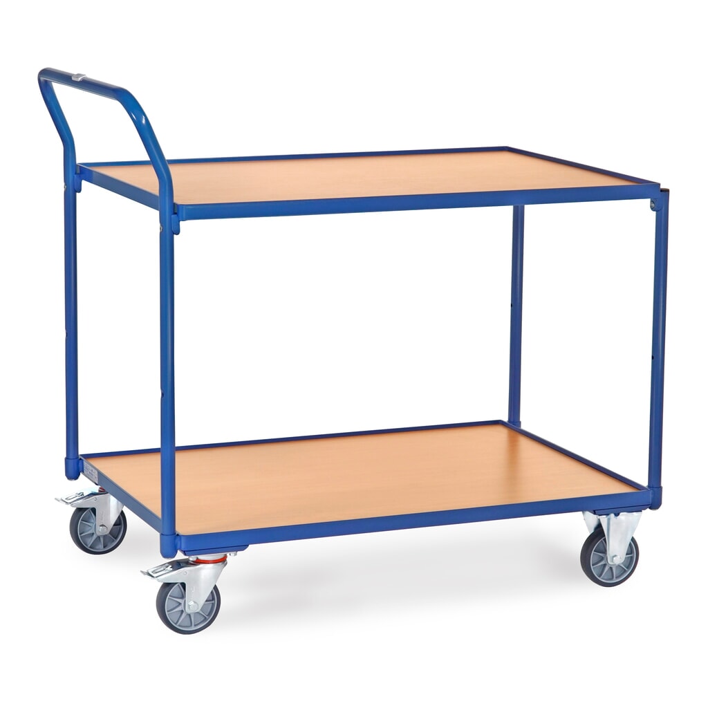Obrázek produktu: Pojízdný stolek fetra®, nosnost 300 kg, 2 patra à 1000 × 700 mm, vysoké posuvné madlo