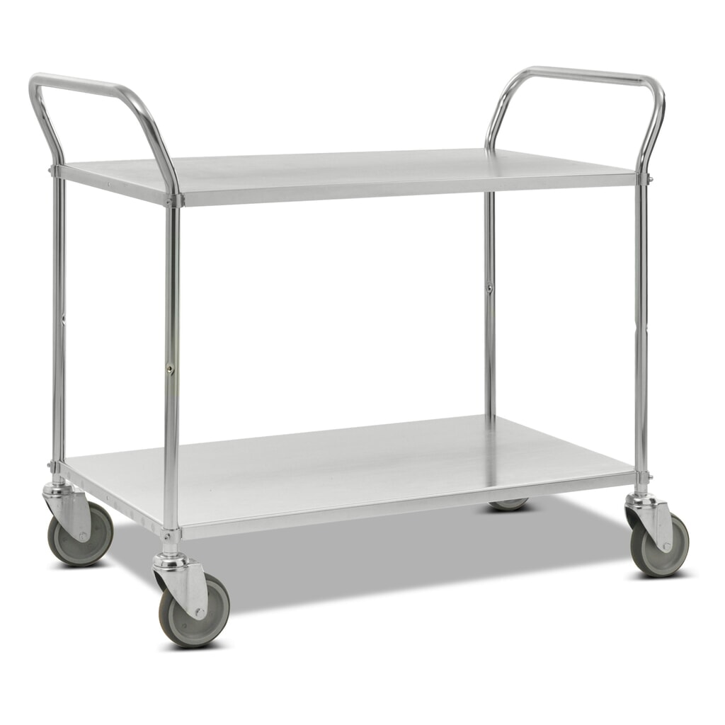 Pojízdný stolek, kompletně pozinkovaný, svislé madlo, 2 patra à 900 x 540 mm Obrázek produktu: Pojízdný stolek, kompletně pozinkovaný, svislé madlo, 2 patra à 900 x 540 mm