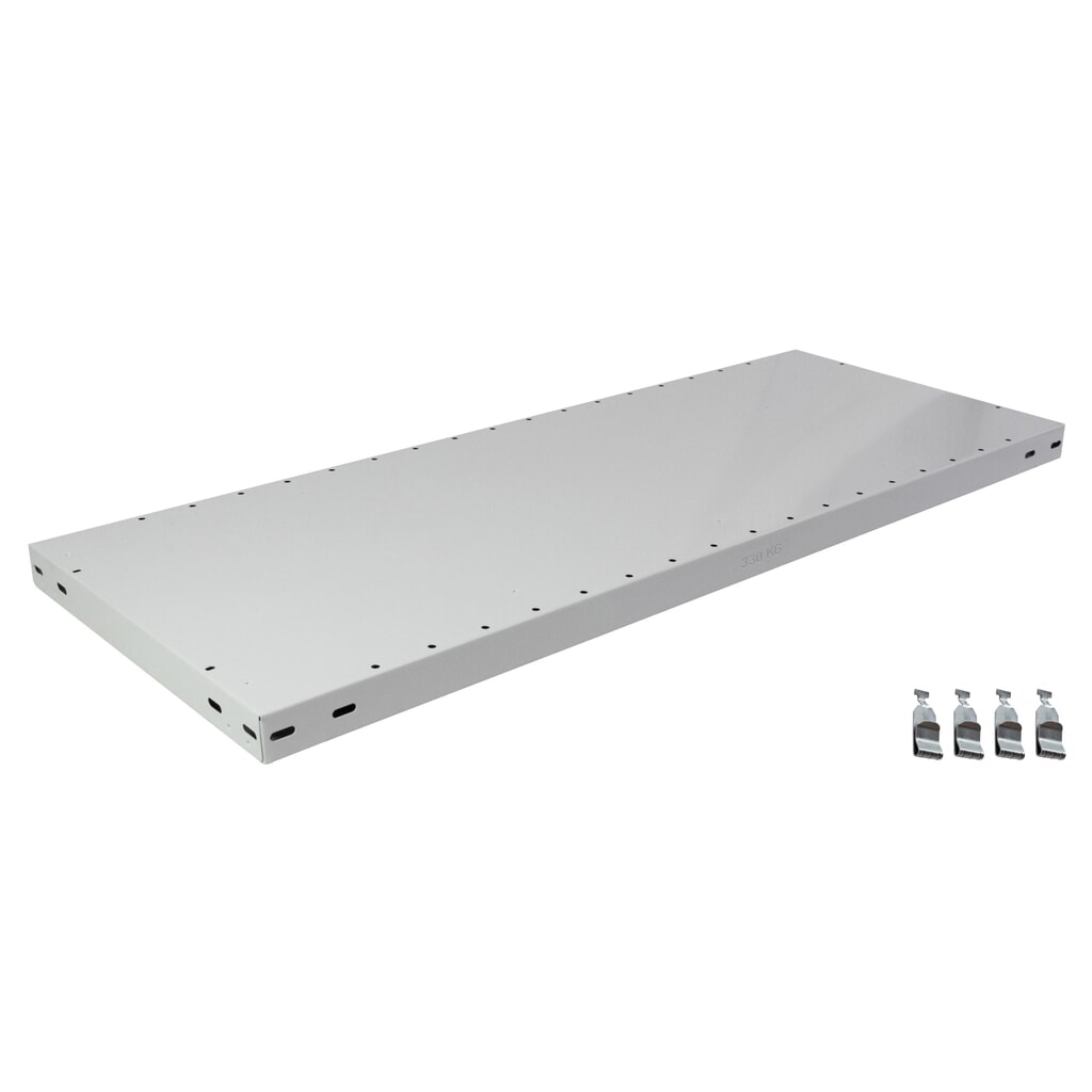 Police MULTIplus330 pro policový regál SCHULTE, nosnost police 330 kg, šeď světlá, ŠxH 1000 x 300 mm Obrázek produktu: Police MULTIplus330 pro policový regál SCHULTE, nosnost police 330 kg, šeď světlá, ŠxH 1000 x 300 mm
