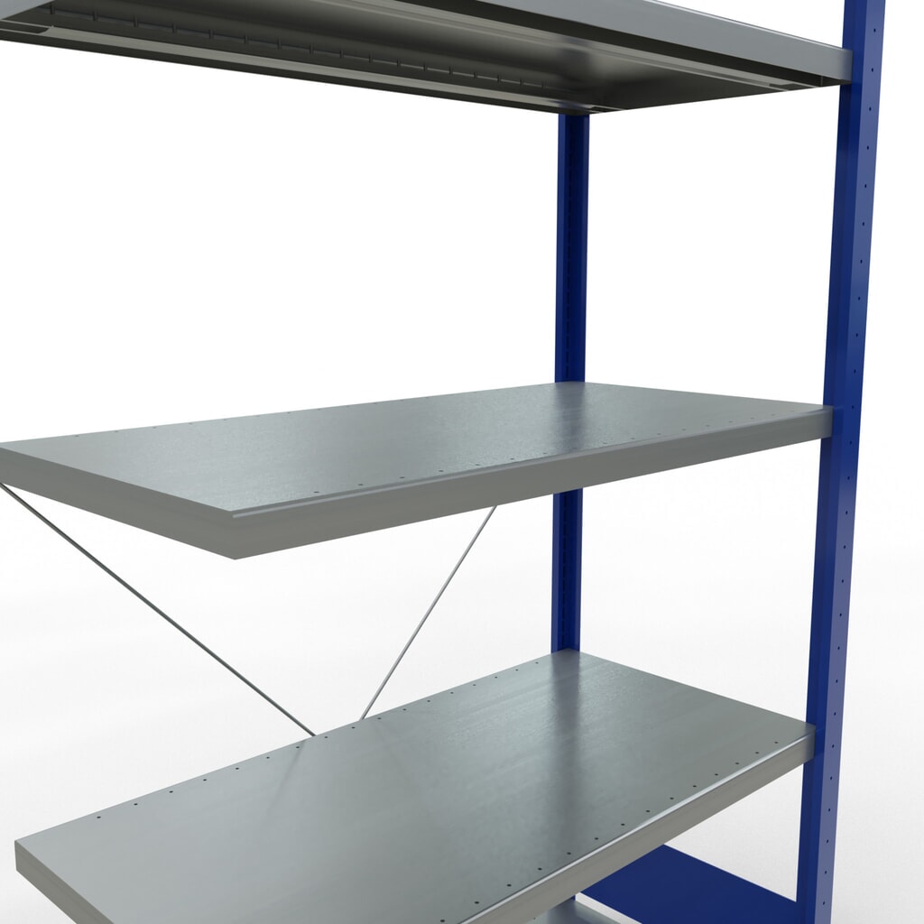 Číslo obrázku produktu 5: Policový regál SCHULTE, zasouvací montáž, přídavné pole, nosnost police 330 kg, hořcová modř/pozink, VxŠxH 2000 x 1000 x 500 mm