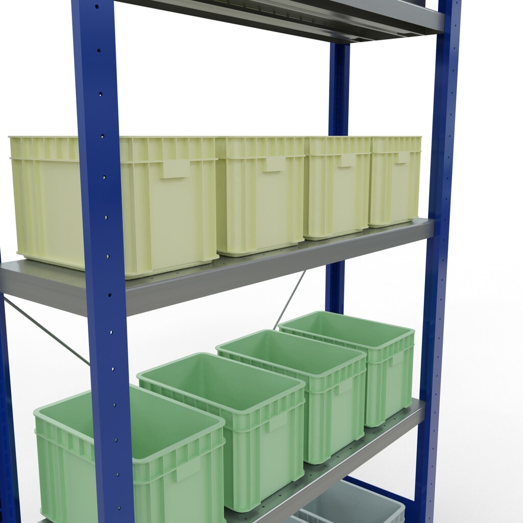 Policový regál SCHULTE, hořcová modř / pozink, 5 polic z ocelového plechu, nosnost police 330 kg, VxŠxH 2000 x 1 060 x 336 mm Číslo obrázku produktu 4: Policový regál SCHULTE, hořcová modř / pozink, 5 polic z ocelového plechu, nosnost police 330 kg, VxŠxH 2000 x 1 060 x 336 mm