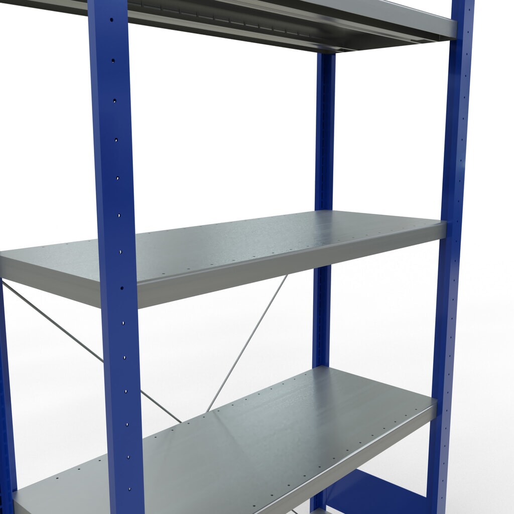 Policový regál SCHULTE, hořcová modř / pozink, 5 polic z ocelového plechu, nosnost police 330 kg, VxŠxH 2000 x 1 060 x 436 mm Číslo obrázku produktu 5: Policový regál SCHULTE, hořcová modř / pozink, 5 polic z ocelového plechu, nosnost police 330 kg, VxŠxH 2000 x 1 060 x 436 mm