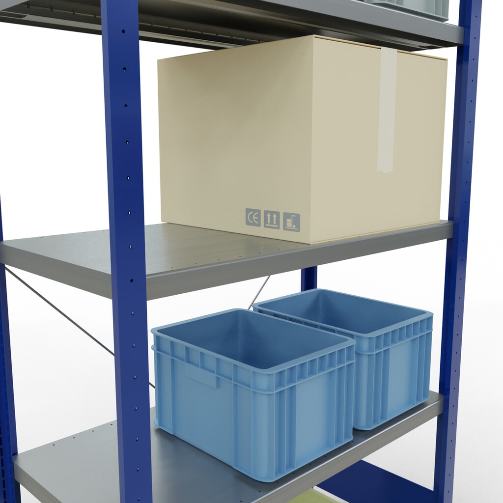 Policový regál SCHULTE, hořcová modř / pozink, 5 polic z ocelového plechu, nosnost police 330 kg, VxŠxH 2000 x 1 060 x 536 mm Číslo obrázku produktu 4: Policový regál SCHULTE, hořcová modř / pozink, 5 polic z ocelového plechu, nosnost police 330 kg, VxŠxH 2000 x 1 060 x 536 mm