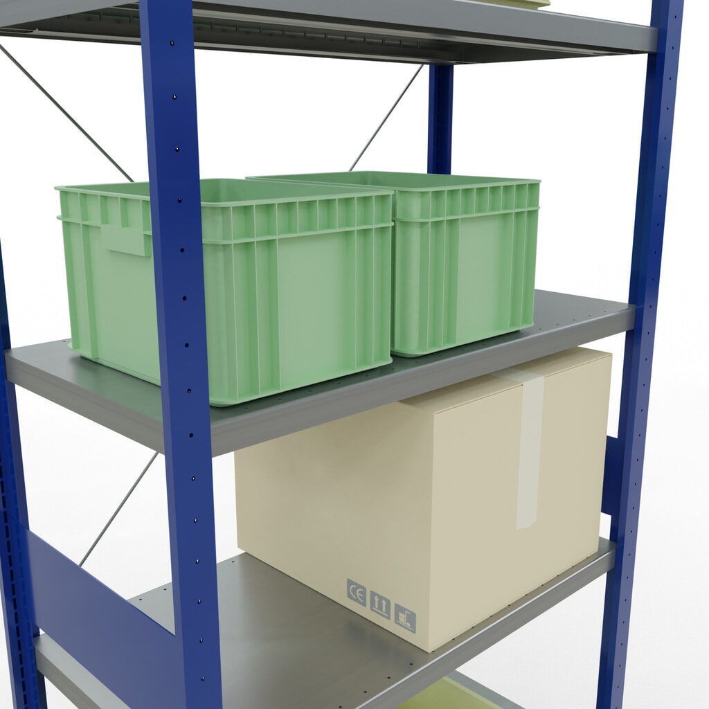 Policový regál SCHULTE, hořcová modř / pozink, nosnost police 330 kg, VxŠxH 3000 x 1 060 x 536 mm Číslo obrázku produktu 4: Policový regál SCHULTE, hořcová modř / pozink, nosnost police 330 kg, VxŠxH 3000 x 1 060 x 536 mm