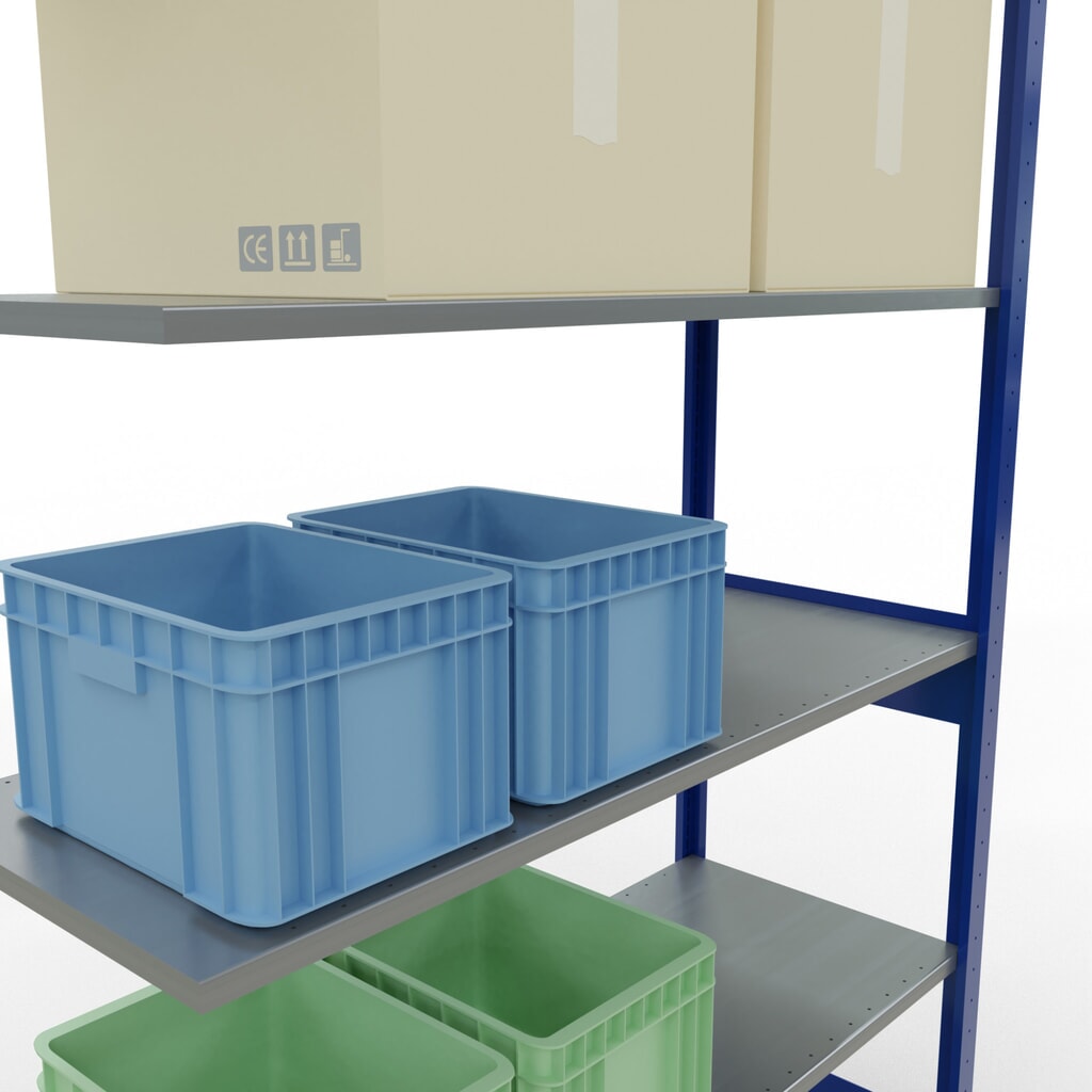Policový regál SCHULTE, přídavné pole, hořcová modř/pozinkovaný, nosnost police 150 kg, VxŠxH 2500 x 1300 x 500 mm Číslo obrázku produktu 4: Policový regál SCHULTE, přídavné pole, hořcová modř/pozinkovaný, nosnost police 150 kg, VxŠxH 2500 x 1300 x 500 mm