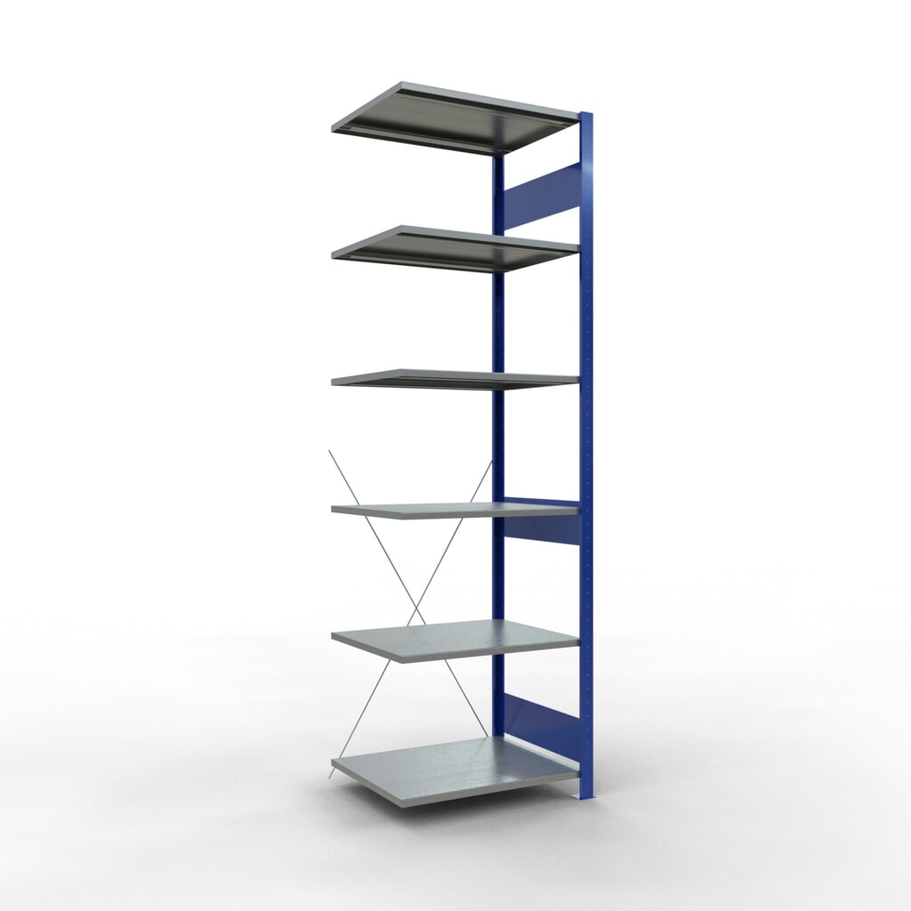 Policový regál SCHULTE, přídavné pole, hořcová modř/pozinkovaný, nosnost police 150 kg, VxŠxH 2500 x 750 x 600 mm Obrázek produktu: Policový regál SCHULTE, přídavné pole, hořcová modř/pozinkovaný, nosnost police 150 kg, VxŠxH 2500 x 750 x 600 mm