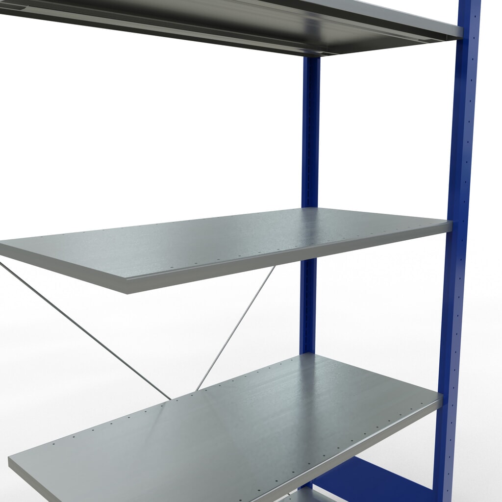 Policový regál SCHULTE, zasouvací systém, přídavné pole, nosnost police 150 kg, hořcová modř/pozinkovaný, VxŠxH 2000 x 1000 x 500 mm Číslo obrázku produktu 2: Policový regál SCHULTE, zasouvací systém, přídavné pole, nosnost police 150 kg, hořcová modř/pozinkovaný, VxŠxH 2000 x 1000 x 500 mm