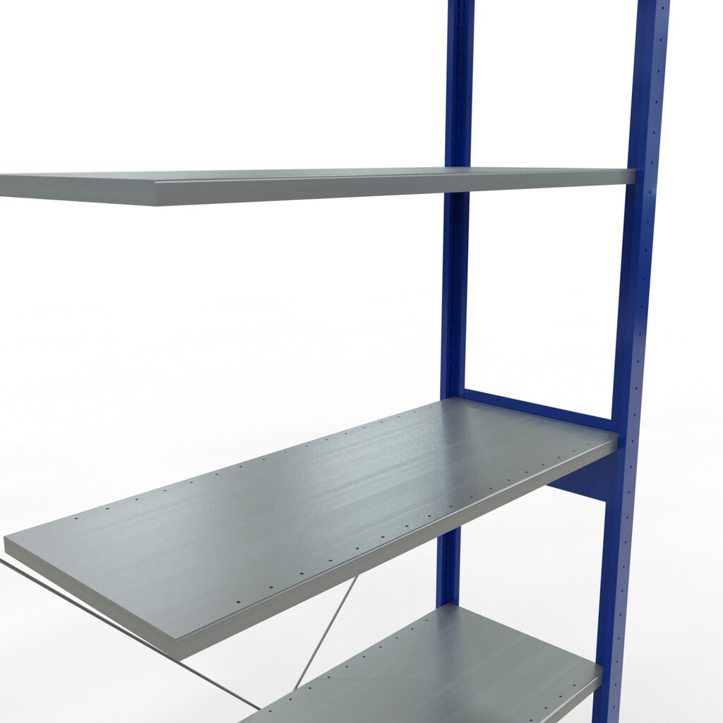 Policový regál SCHULTE, zasouvací systém, přídavné pole, nosnost police 150 kg, hořcová modř/pozinkovaný, VxŠxH 2500 x 1000 x 400 mm Číslo obrázku produktu 2: Policový regál SCHULTE, zasouvací systém, přídavné pole, nosnost police 150 kg, hořcová modř/pozinkovaný, VxŠxH 2500 x 1000 x 400 mm