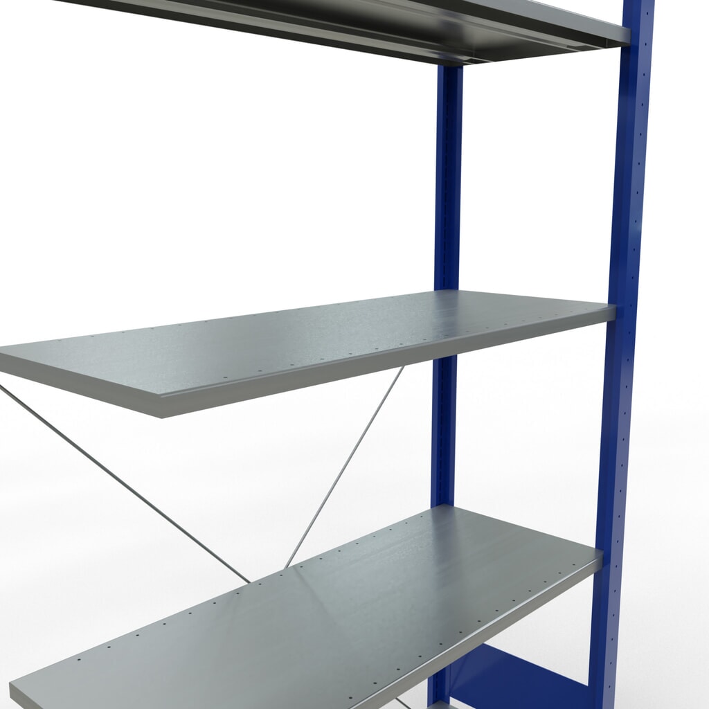 Policový regál SCHULTE, zasouvací systém, přídavné pole, nosnost police 150 kg, hořcová modř/pozinkovaný, VxŠxH 2000 x 1000 x 400 mm Číslo obrázku produktu 2: Policový regál SCHULTE, zasouvací systém, přídavné pole, nosnost police 150 kg, hořcová modř/pozinkovaný, VxŠxH 2000 x 1000 x 400 mm