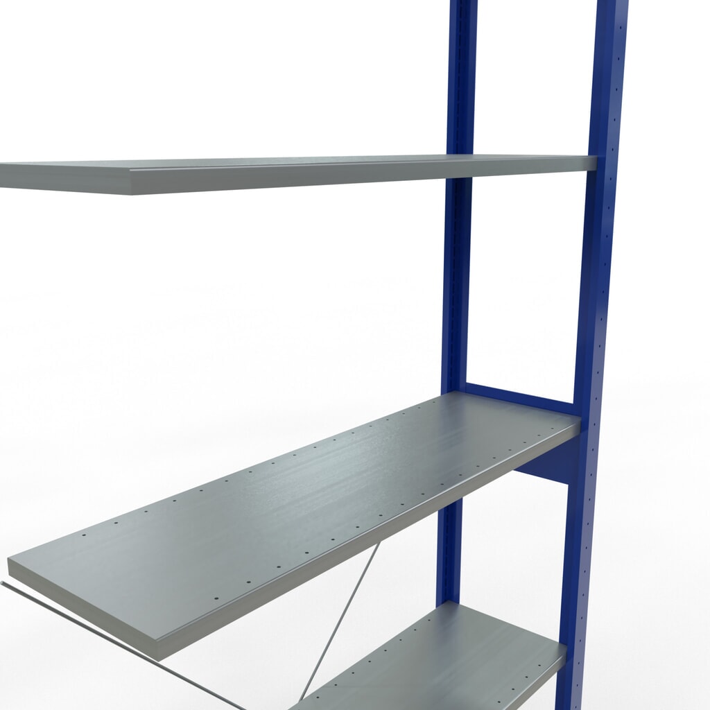Policový regál SCHULTE, zasouvací systém, přídavné pole, nosnost police 150 kg, hořcová modř/pozinkovaný, VxŠxH 2500 x 1000 x 300 mm Číslo obrázku produktu 2: Policový regál SCHULTE, zasouvací systém, přídavné pole, nosnost police 150 kg, hořcová modř/pozinkovaný, VxŠxH 2500 x 1000 x 300 mm