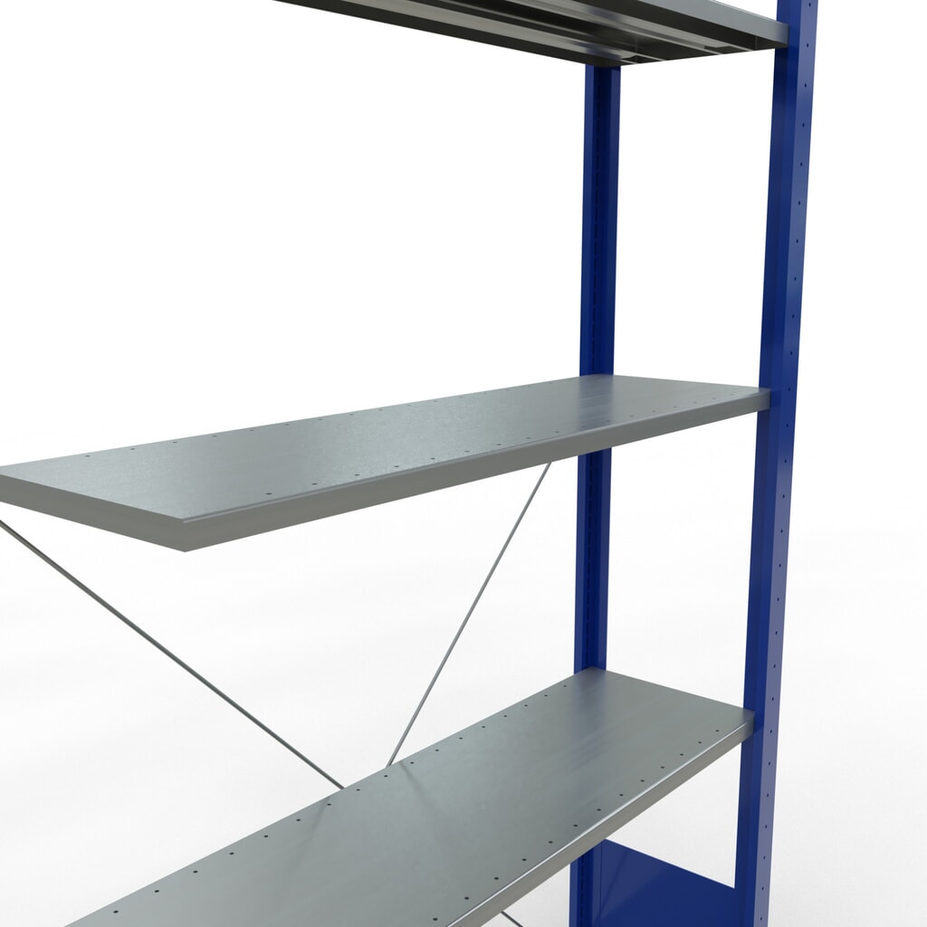 Policový regál SCHULTE, zasouvací systém, přídavné pole, nosnost police 150 kg, hořcová modř/pozinkovaný, VxŠxH 2000 x 1000 x 300 mm Číslo obrázku produktu 2: Policový regál SCHULTE, zasouvací systém, přídavné pole, nosnost police 150 kg, hořcová modř/pozinkovaný, VxŠxH 2000 x 1000 x 300 mm
