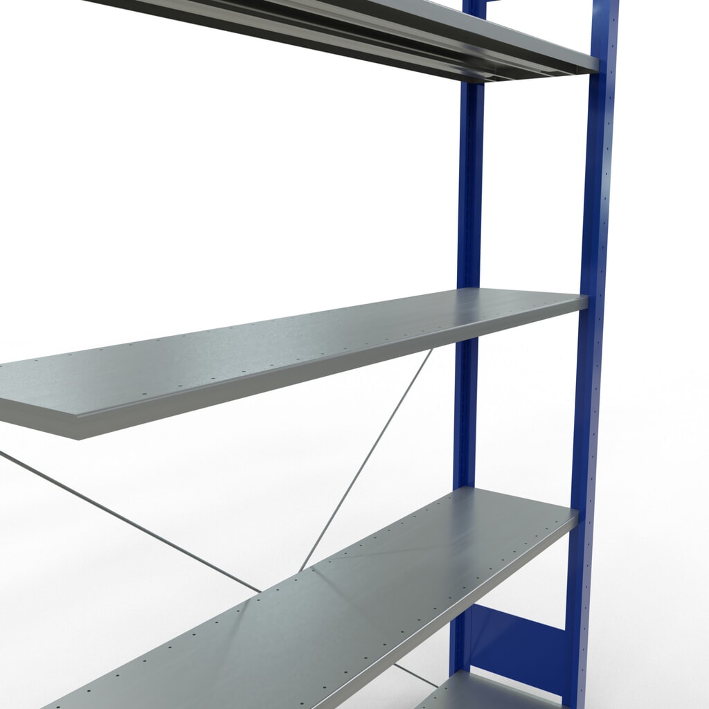 Policový regál SCHULTE, zasouvací systém, přídavné pole, nosnost police 150 kg, hořcová modř/pozinkovaný, VxŠxH 2000 x 1300 x 300 mm Číslo obrázku produktu 5: Policový regál SCHULTE, zasouvací systém, přídavné pole, nosnost police 150 kg, hořcová modř/pozinkovaný, VxŠxH 2000 x 1300 x 300 mm