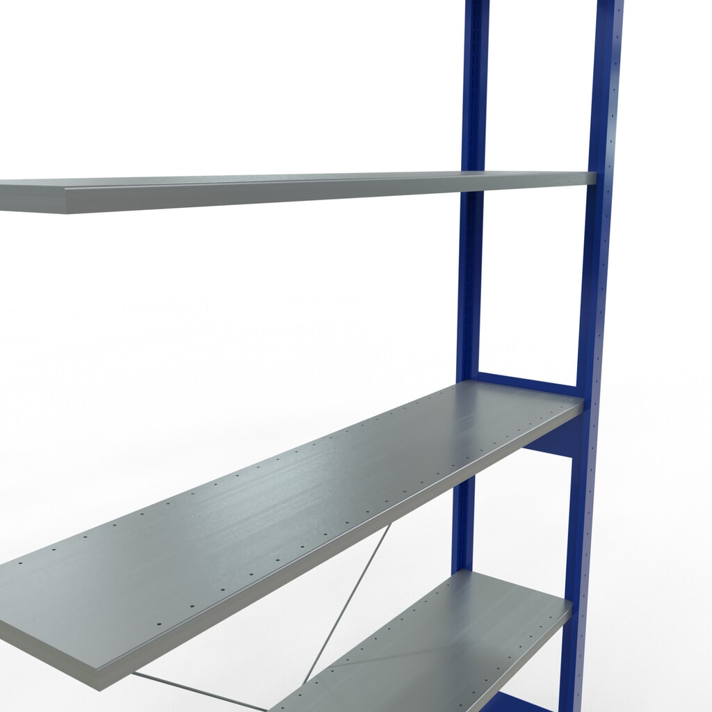Policový regál SCHULTE, zasouvací systém, přídavné pole, nosnost police 150 kg, hořcová modř/pozinkovaný, VxŠxH 2500 x 1300 x 300 mm Číslo obrázku produktu 5: Policový regál SCHULTE, zasouvací systém, přídavné pole, nosnost police 150 kg, hořcová modř/pozinkovaný, VxŠxH 2500 x 1300 x 300 mm