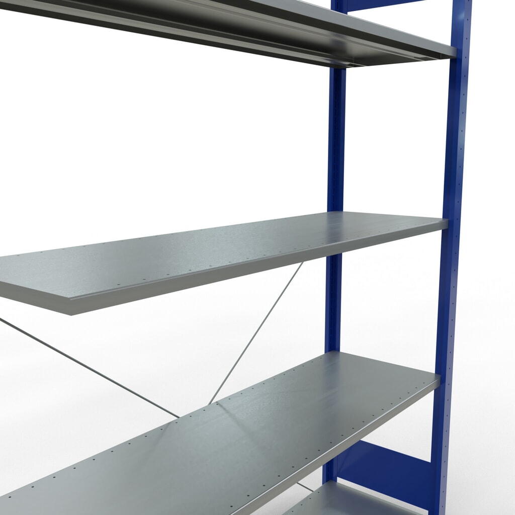 Číslo obrázku produktu 5: Policový regál SCHULTE, zasouvací systém, přídavné pole, nosnost police 150 kg, hořcová modř/pozinkovaný, VxŠxH 2000 x 1300 x 400 mm